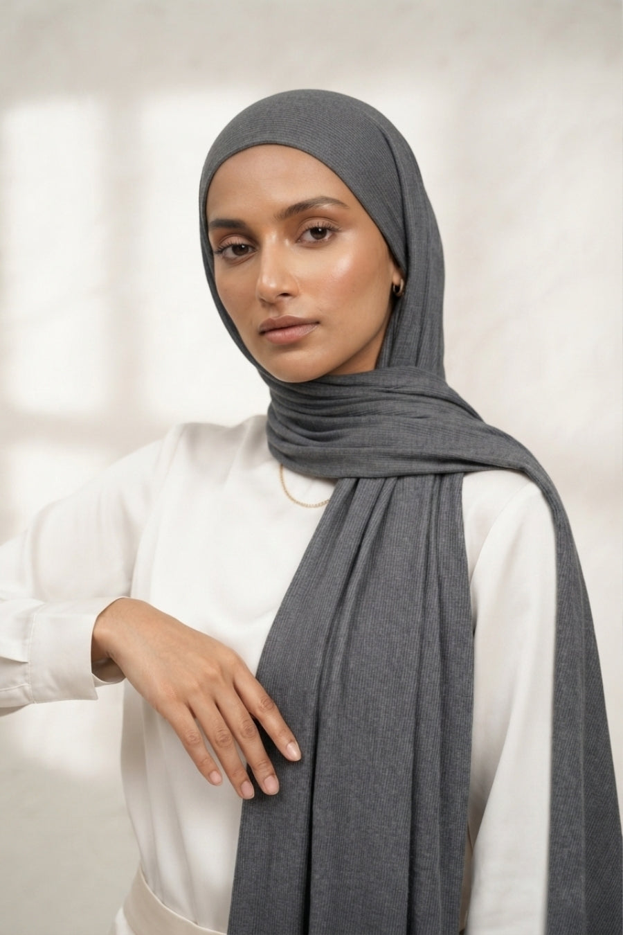 Textured Rib Jersey Hijab - Dark Grey