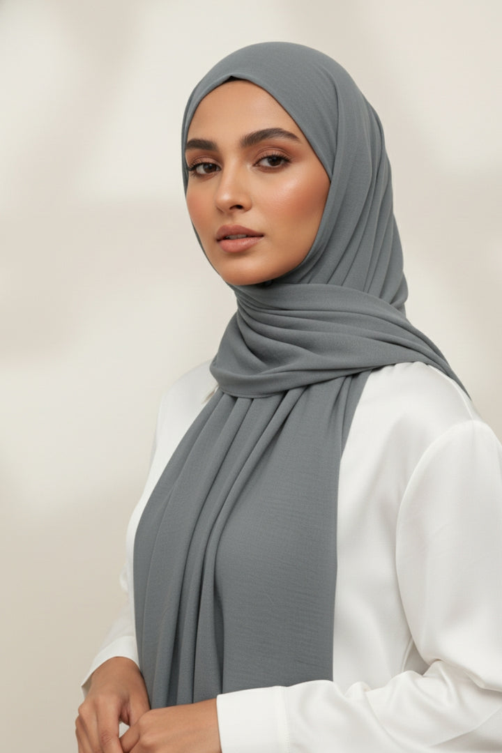 Soft Crumpled Lawn Hijab - Dark Grey