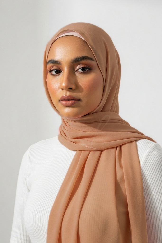 Georgette Hijab Dark Peach – Kef - Main Image