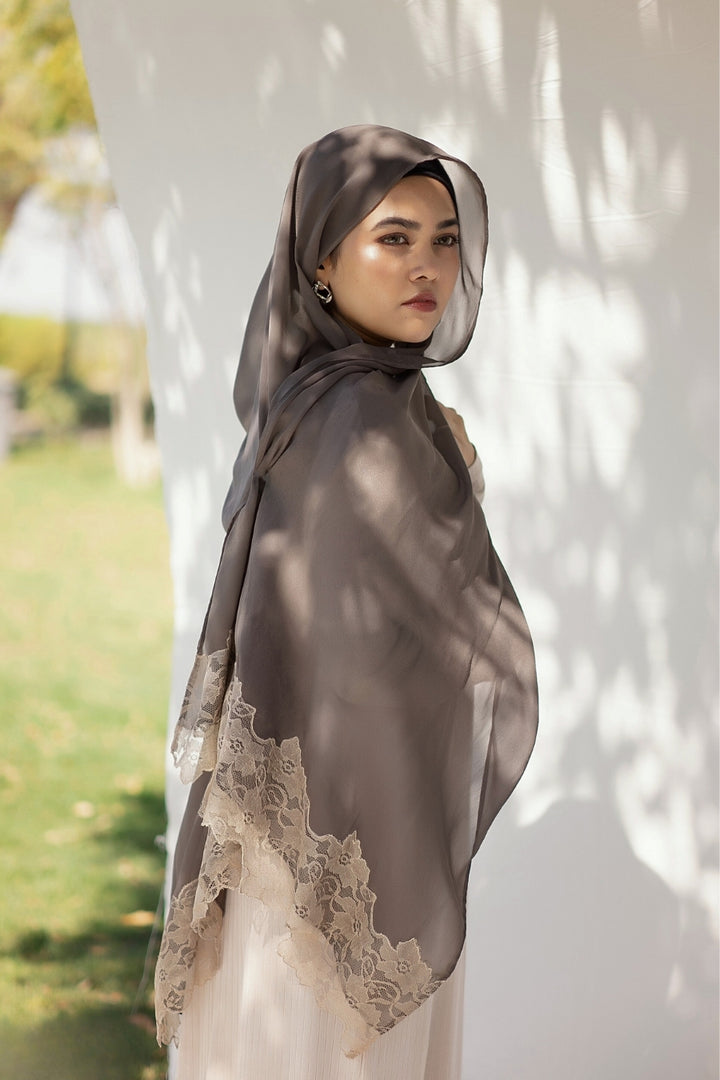 Chantilly Chiffon Hijab - Dark Taupe