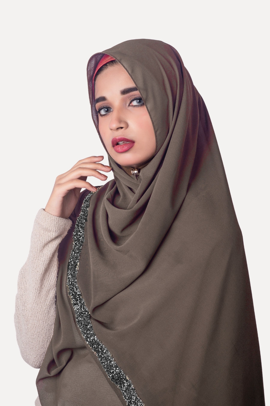 Lace Georgette Hijab - Dark Taupe
