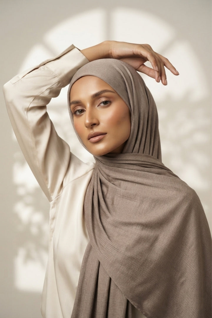 Textured Rib Jersey Hijab - Dark Taupe