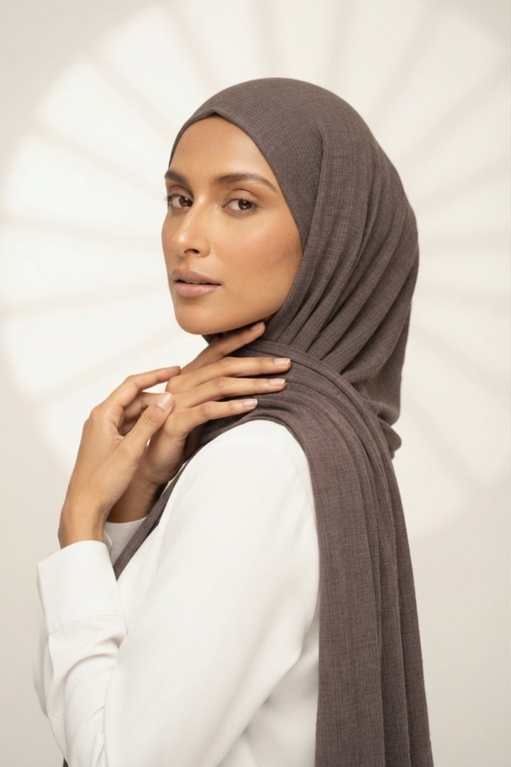 Ribbed Jersey Hijab - Dark Taupe