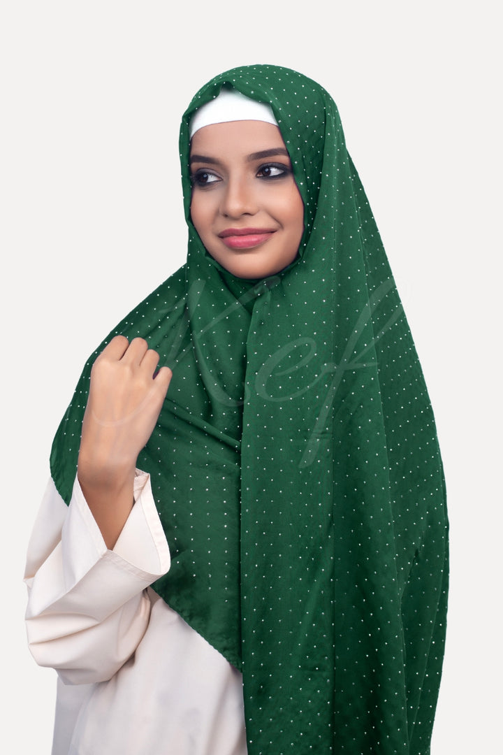 Dapple Dot Silk Hijab - Dark Green