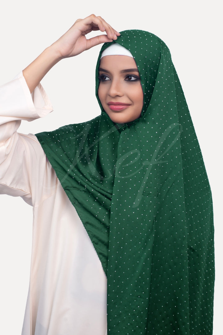Dapple Dot Silk Hijab - Dark Green