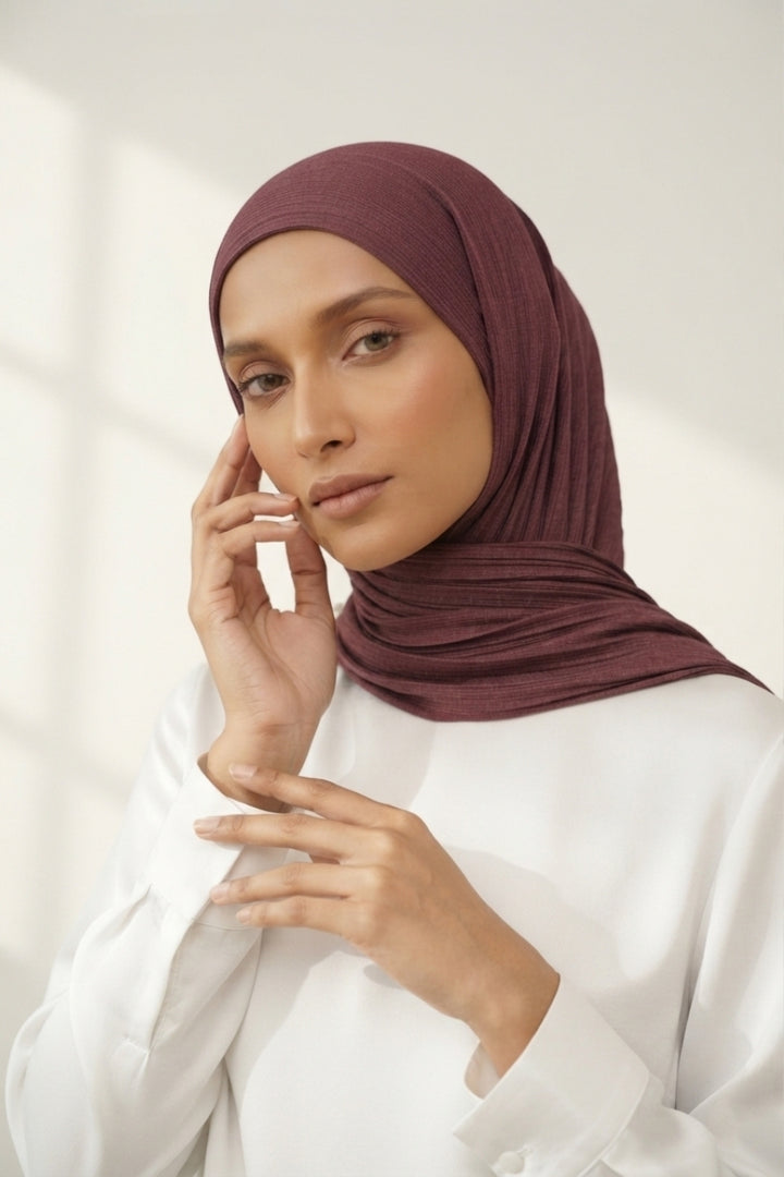 Textured Rib Jersey Hijab - Deepwood