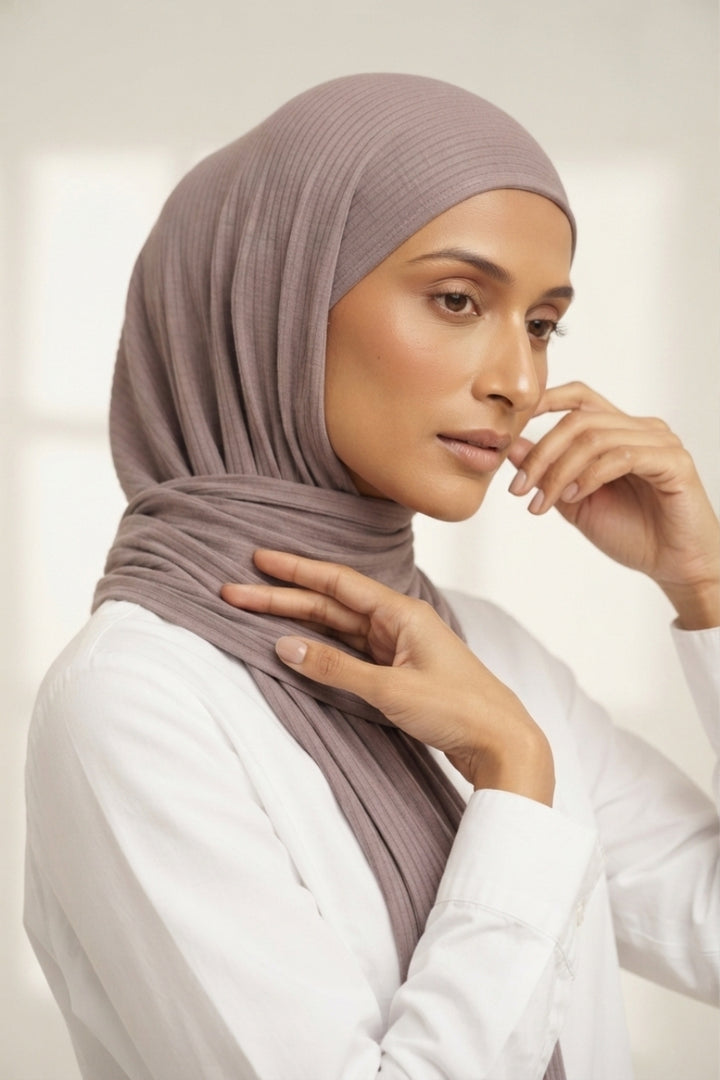 Ribbed Jersey Hijab - Dusty Mauve