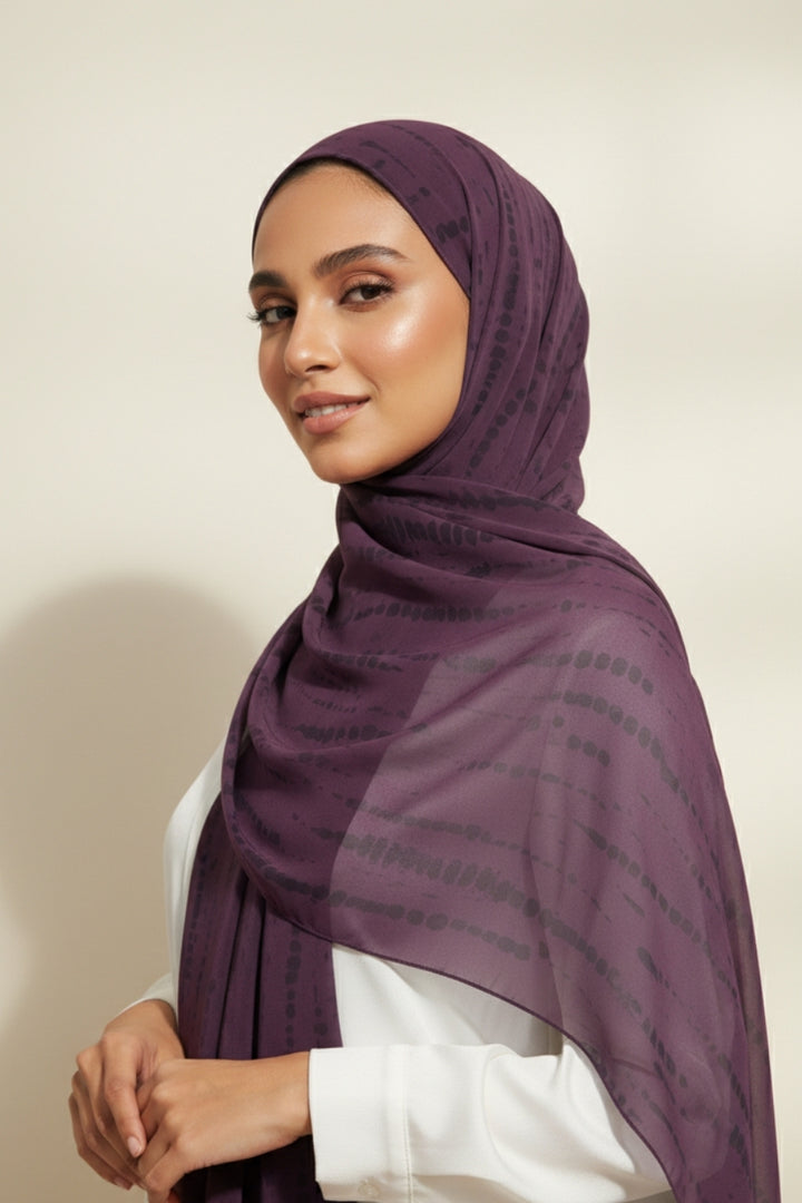 Tiedye Print Chiffon Hijab - Eggplant
