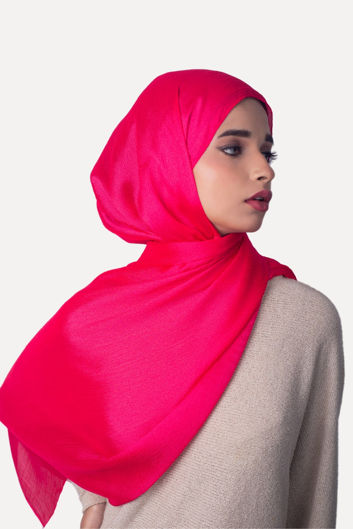 Crinkle Chiffon Hijab - Electric Pink (Shimmer)