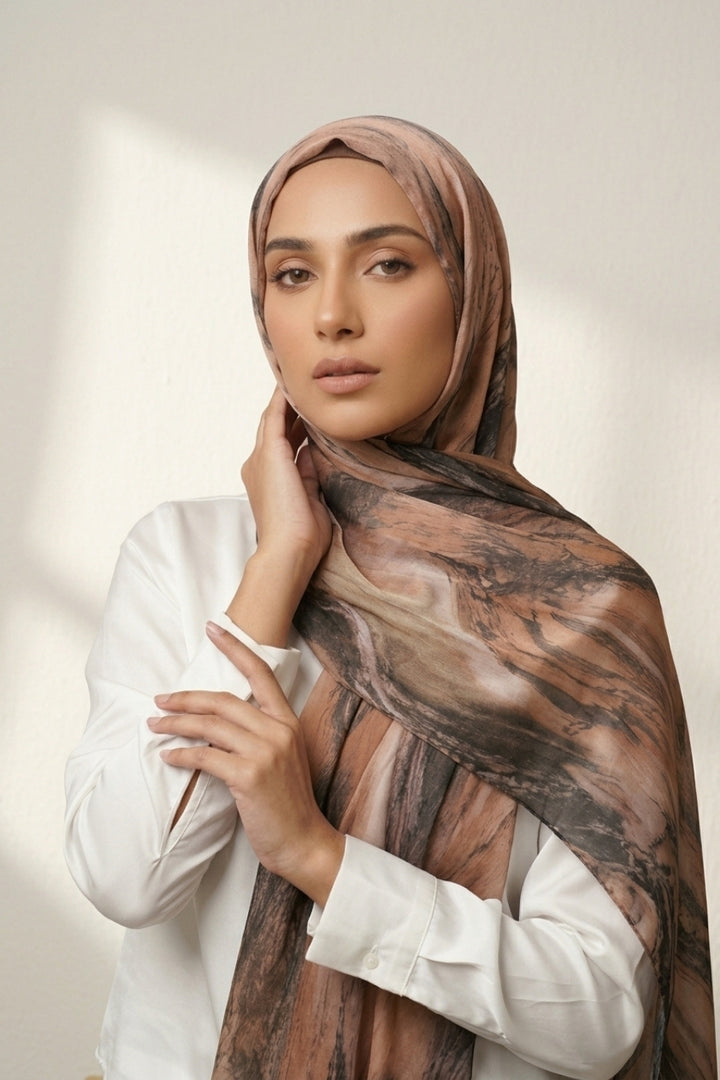 Safari Printed Lawn Hijab - Espresso Spot