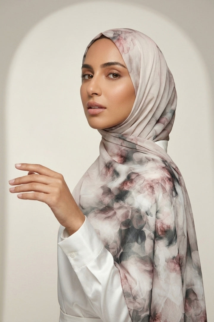 Floral Printed Chiffon Hijab - Floral Blush