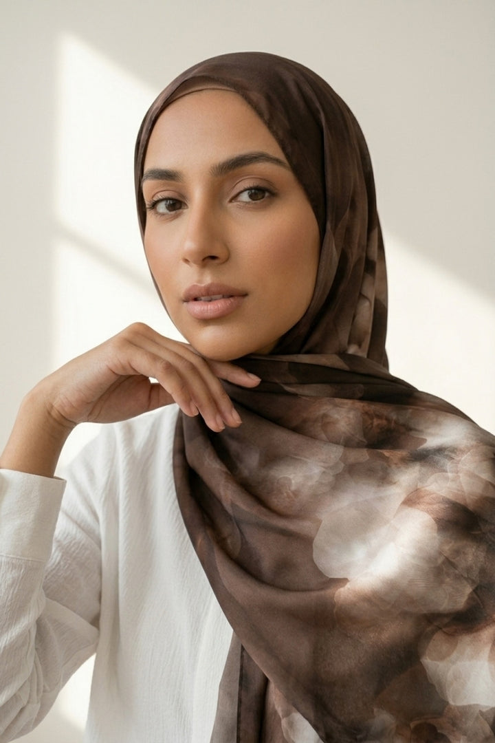 Floral Printed Chiffon Hijab - Floral Choco