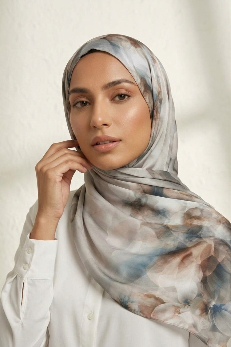 Floral Printed Chiffon Hijab - Floral Grey