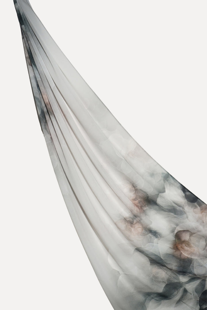 Floral Printed Chiffon Hijab - Floral Silver