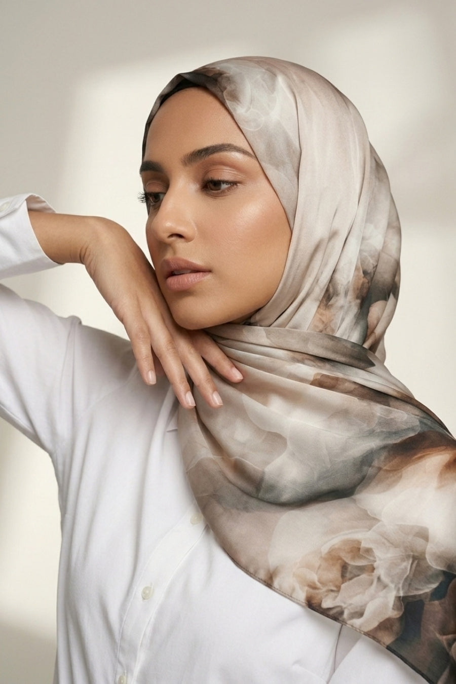 Floral Printed Chiffon Hijab - Floral Taupe