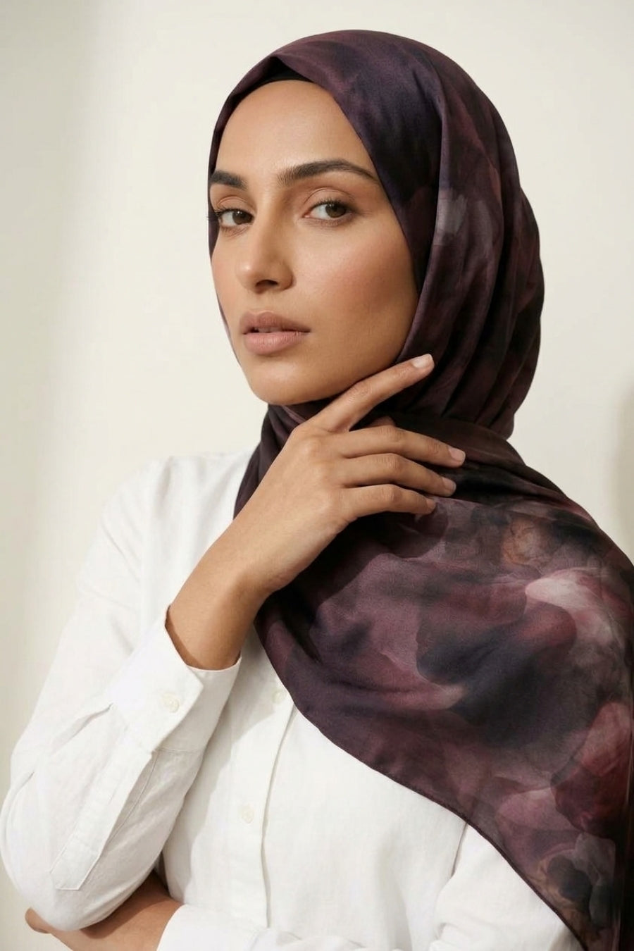 Floral Printed Chiffon Hijab - Floral Wine