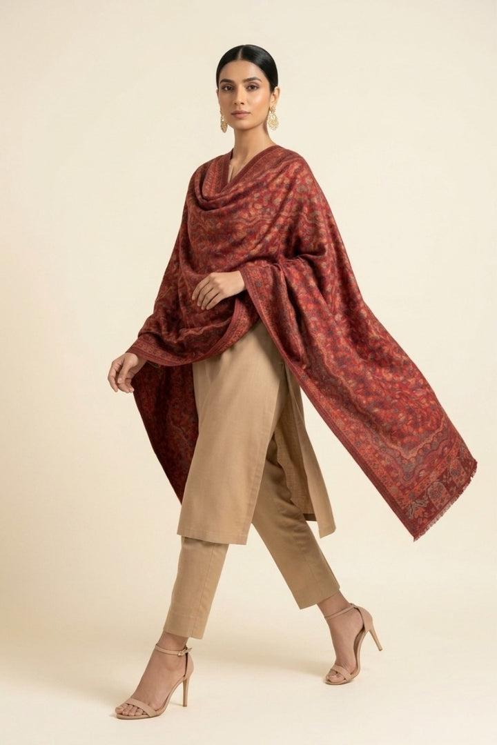 Printed Cashmere Shawl - Garnet