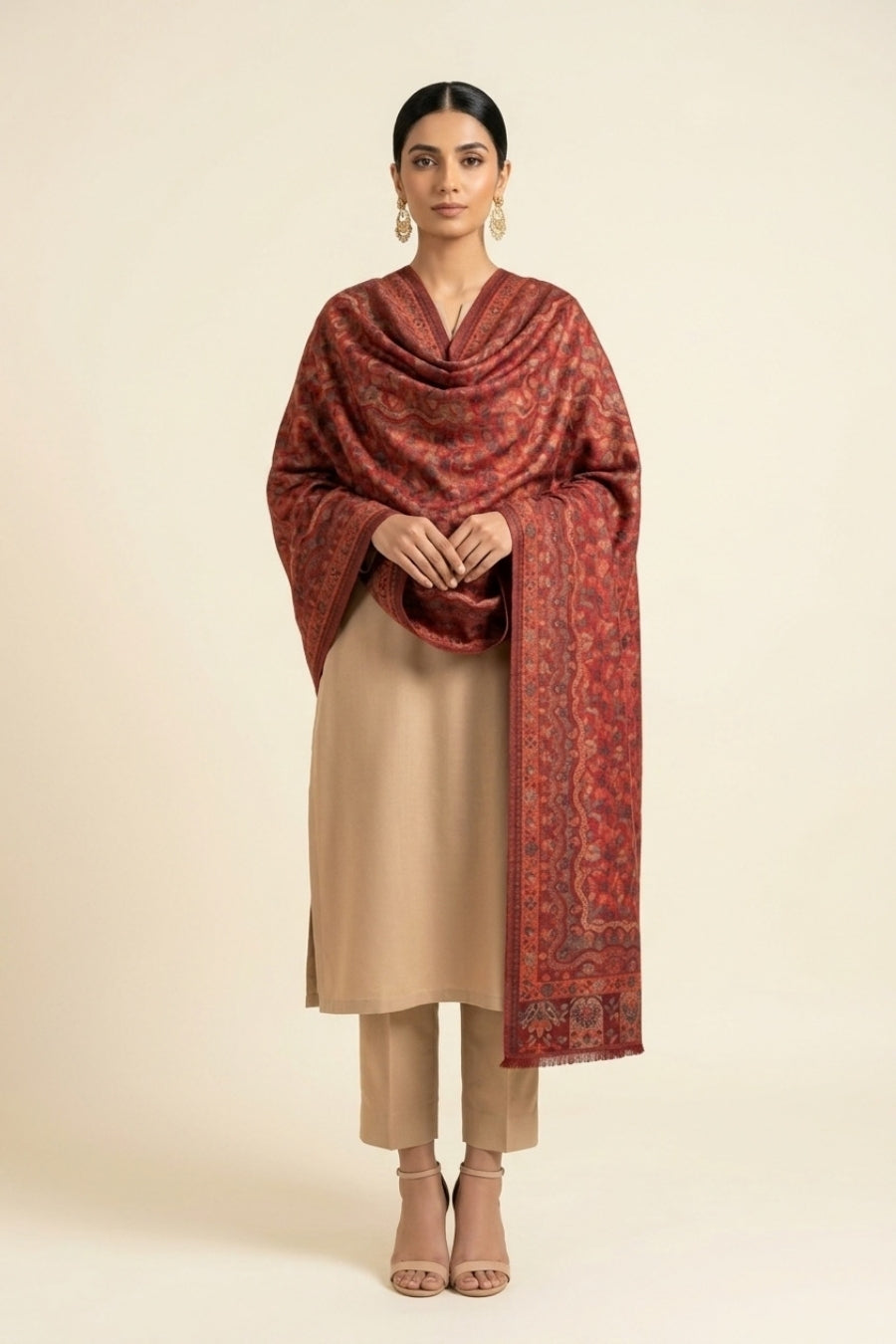 Printed Cashmere Shawl - Garnet