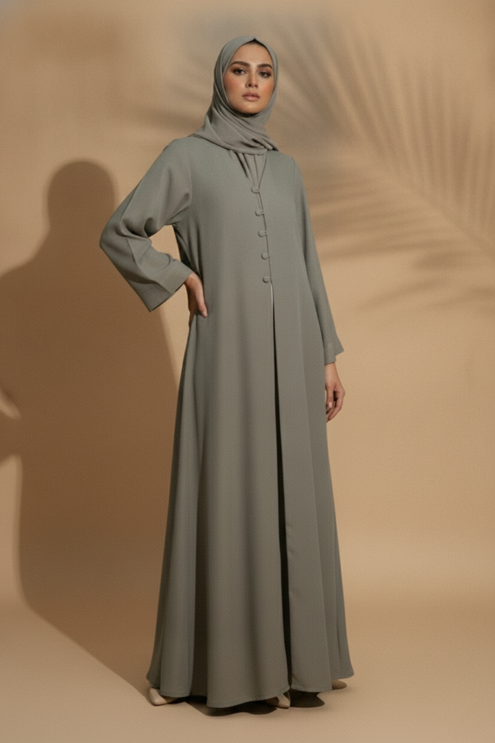 Sage Button-Front Abaya