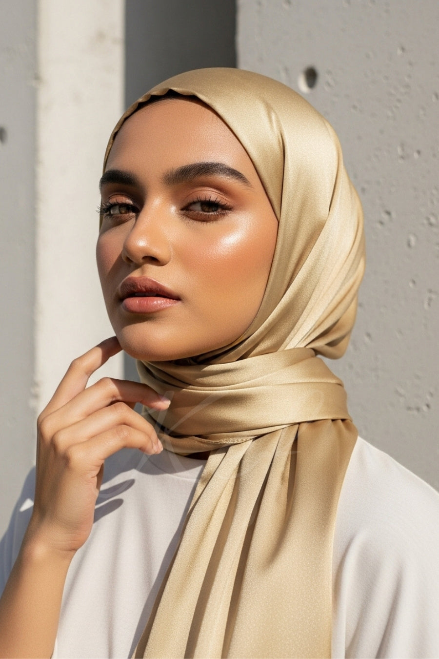 Plain Silk Hijab - Gold