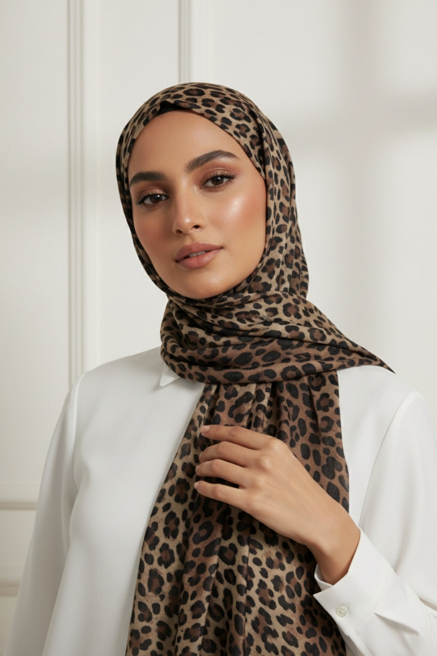 Printed Viscose Modal Hijab - Golden Leopard