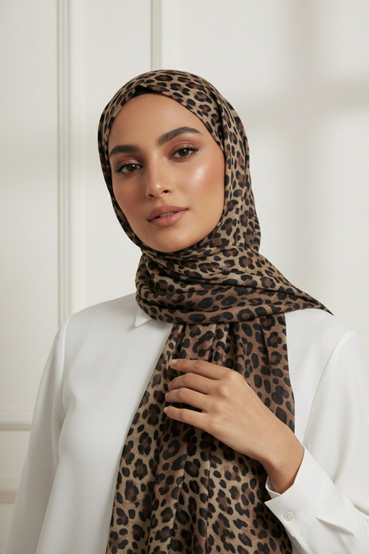 Printed Viscose Modal Hijab - Golden Leopard