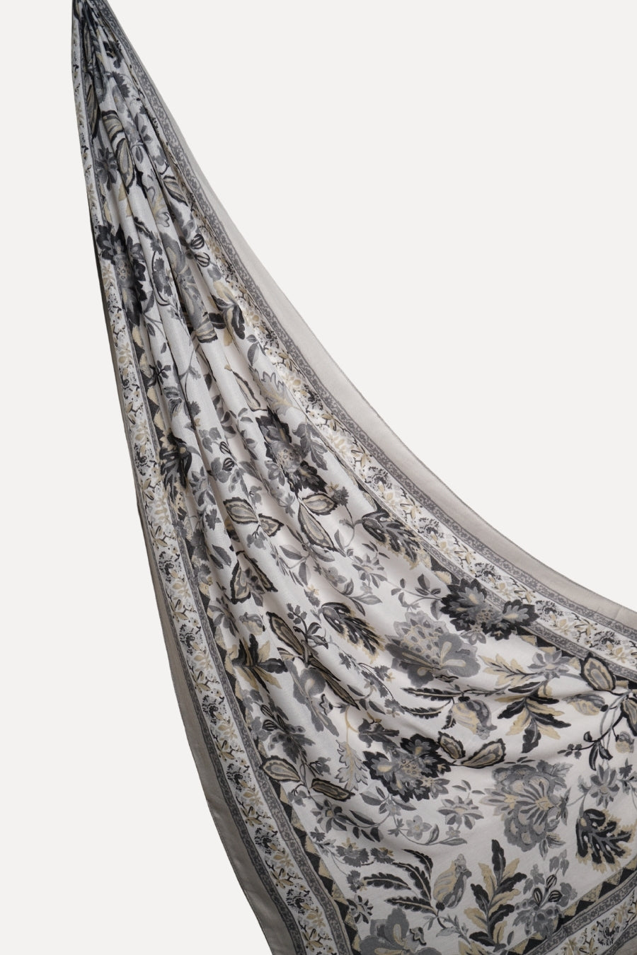 Printed Floral Lawn Hijab - Grey Garden