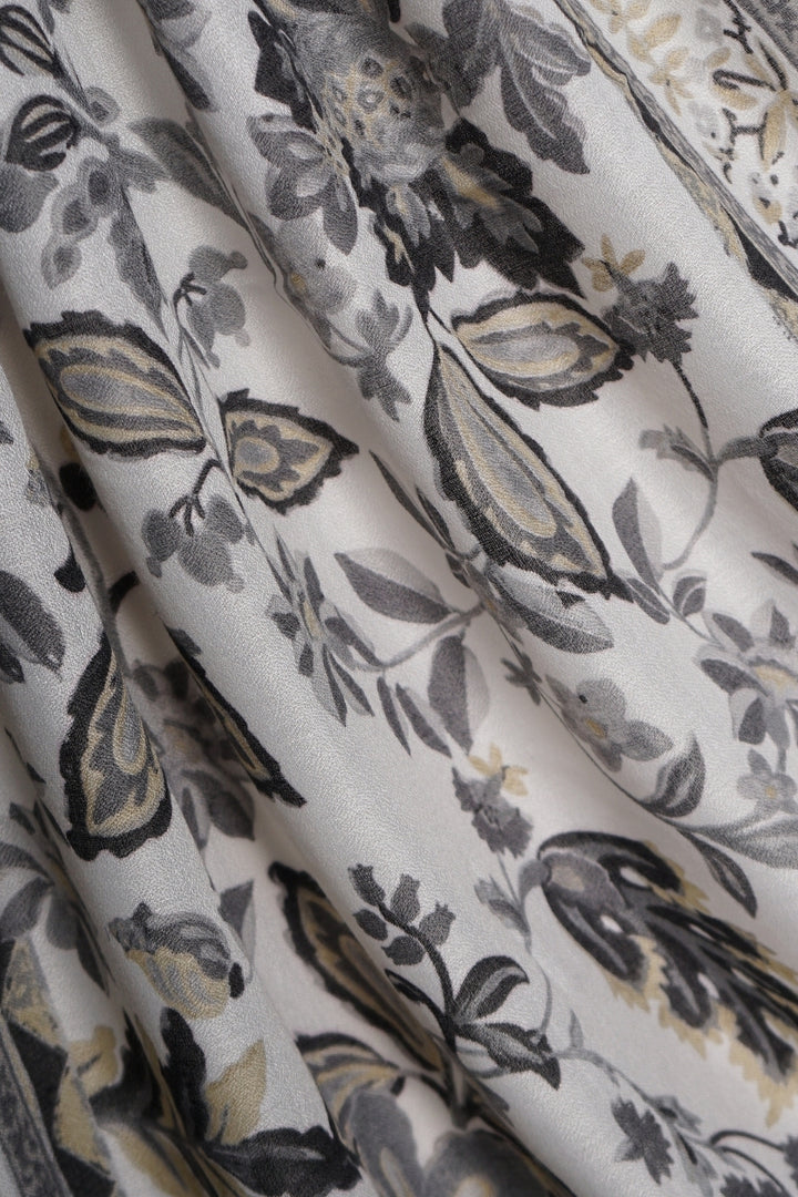 Printed Floral Lawn Hijab - Grey Garden