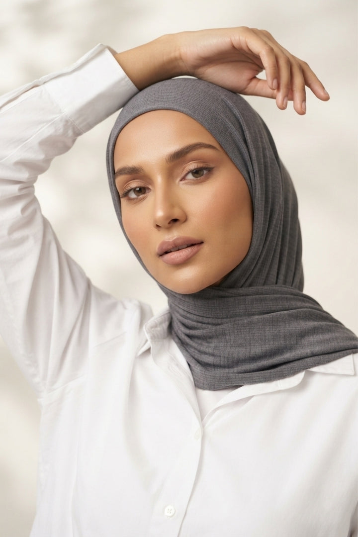 Ribbed Jersey Hijab - Grey
