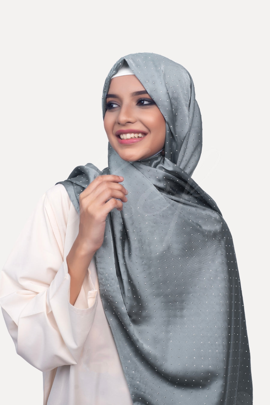 Dapple Dot Silk Hijab - Grey