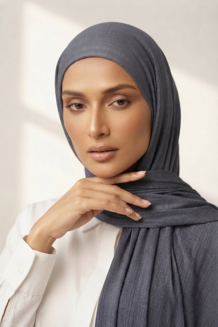 Textured Rib Jersey Hijab - Grey