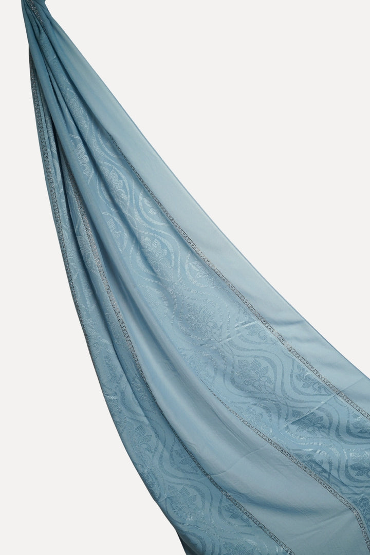 Striped Embroidery Chiffon - Ice Blue