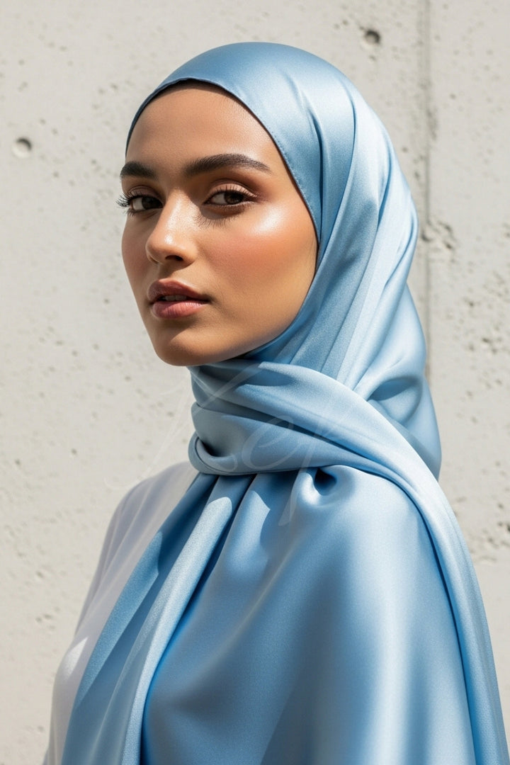Plain Silk Hijab - Ice Blue
