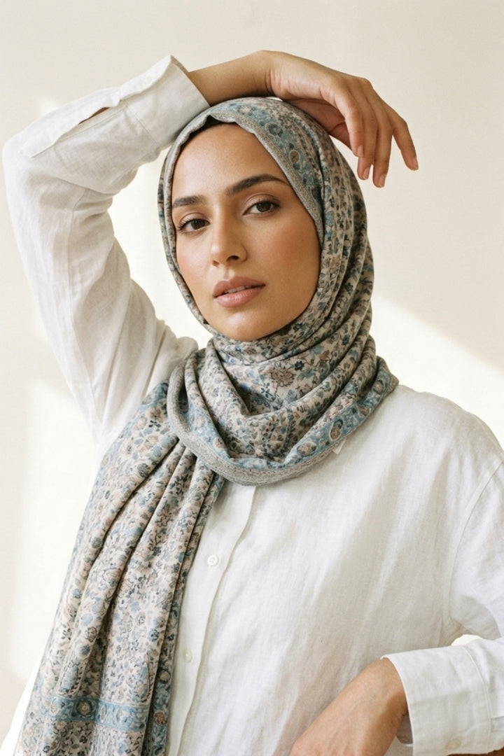 Printed Cashmere Legacy Hijab - Ivory