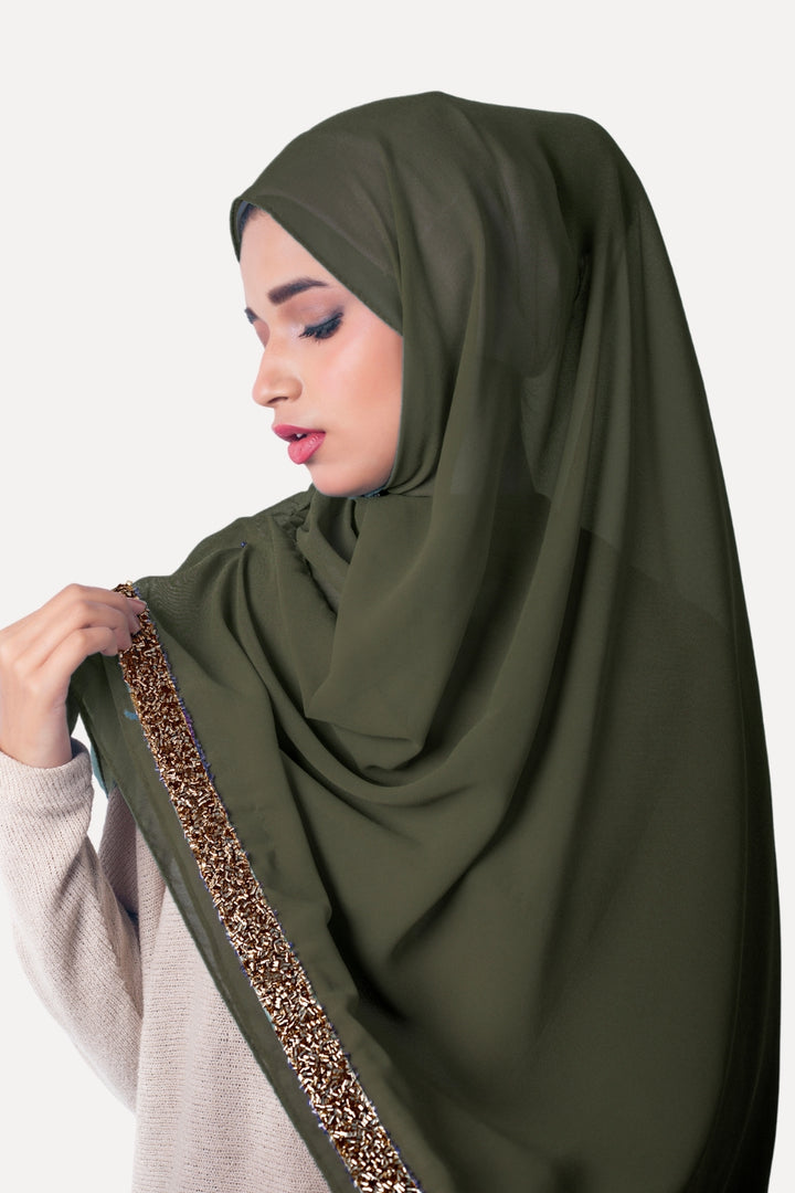 Lace Georgette Hijab - Jungle Green