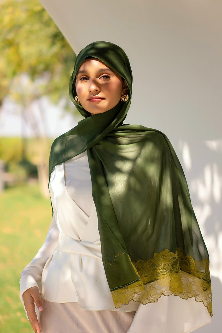Chantilly Chiffon Hijab - Jungle Green