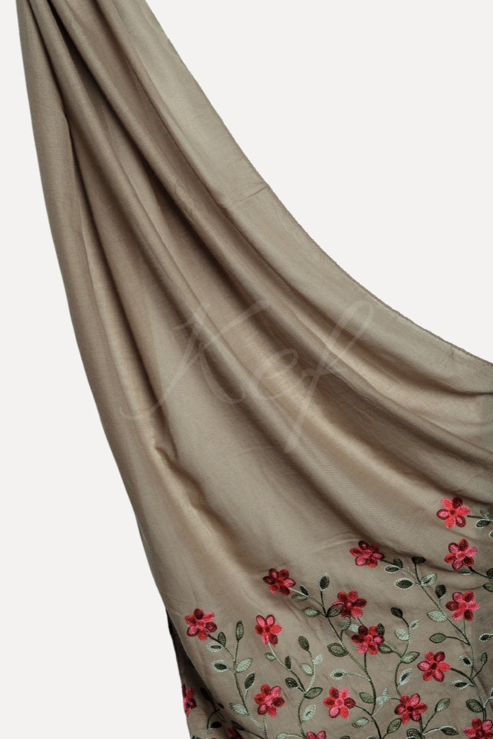 Viola Embroidery Lawn Hijab - Khaki