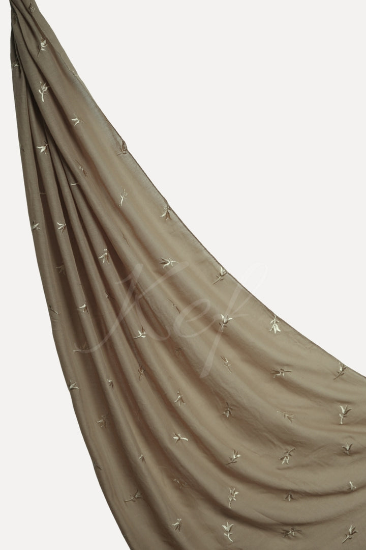 Grace Embroidery Lawn Hijab - Khaki