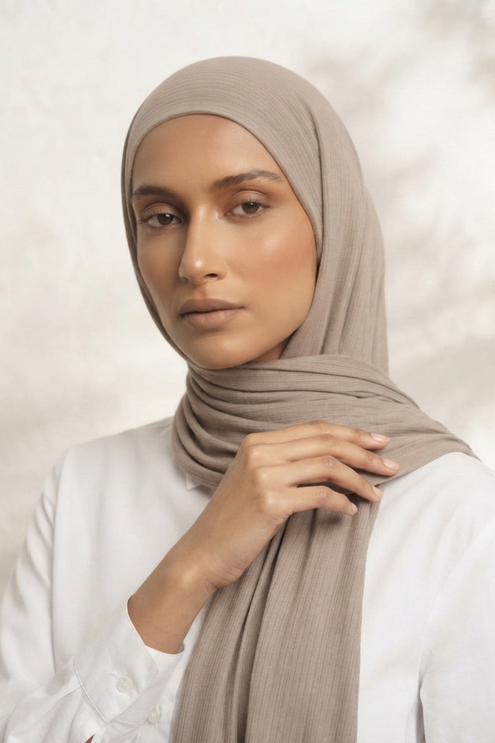 Ribbed Jersey Hijab - Khaki