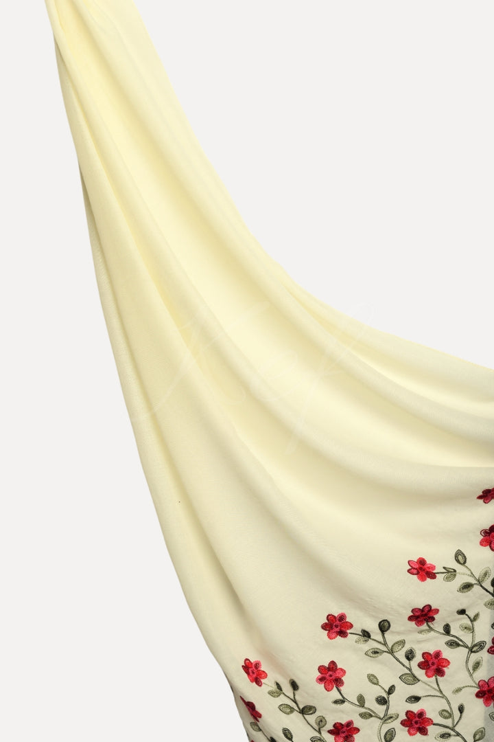 Viola Embroidery Lawn Hijab - Lemon