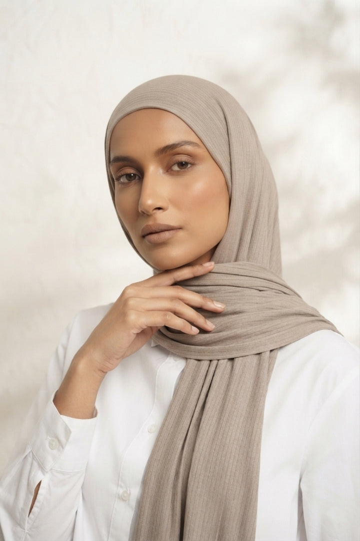 Ribbed Jersey Hijab - Light Taupe