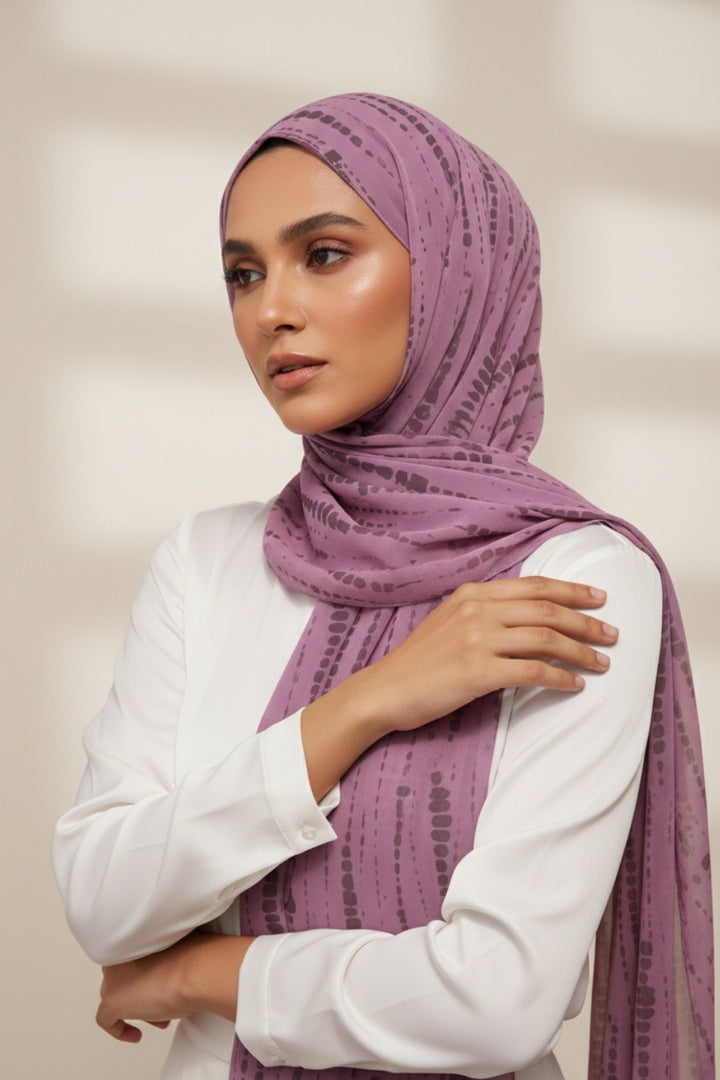 Tiedye Print Chiffon Hijab - Lilac