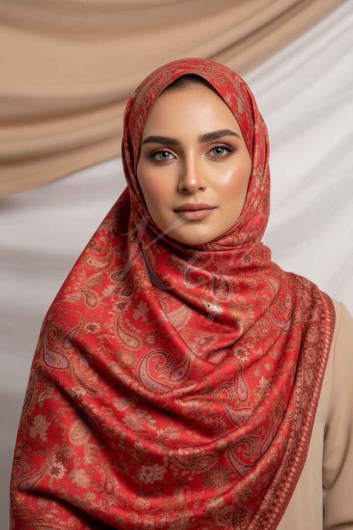 Printed Cashmere Muse Hijab - Luxe Red