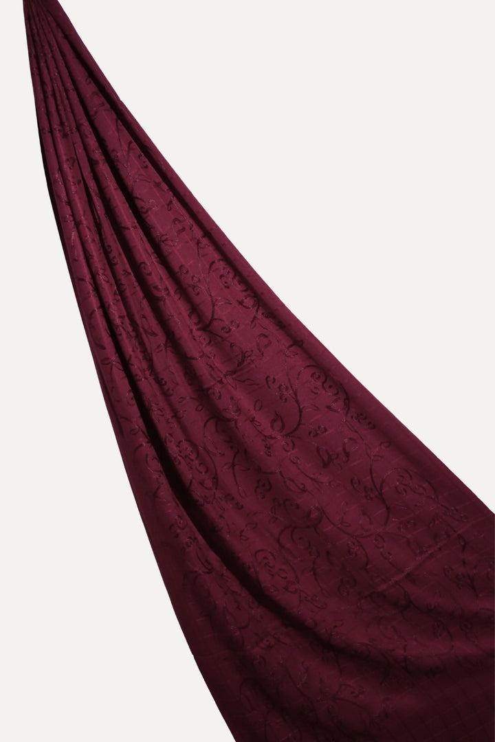 Checkered Embroidery Lawn - Maroon