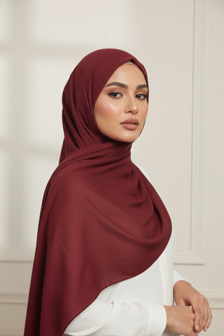Soft Crumpled Lawn Hijab - Maroon