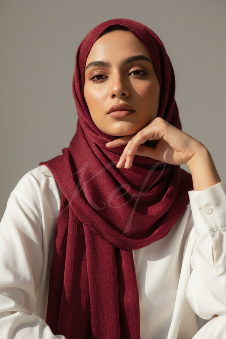 Crinkle Chiffon Hijab - Maroon (Shimmer)