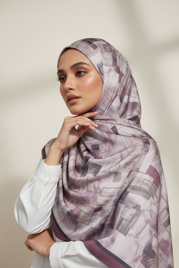 Printed Georgette Hijab - Mauve Mosaic