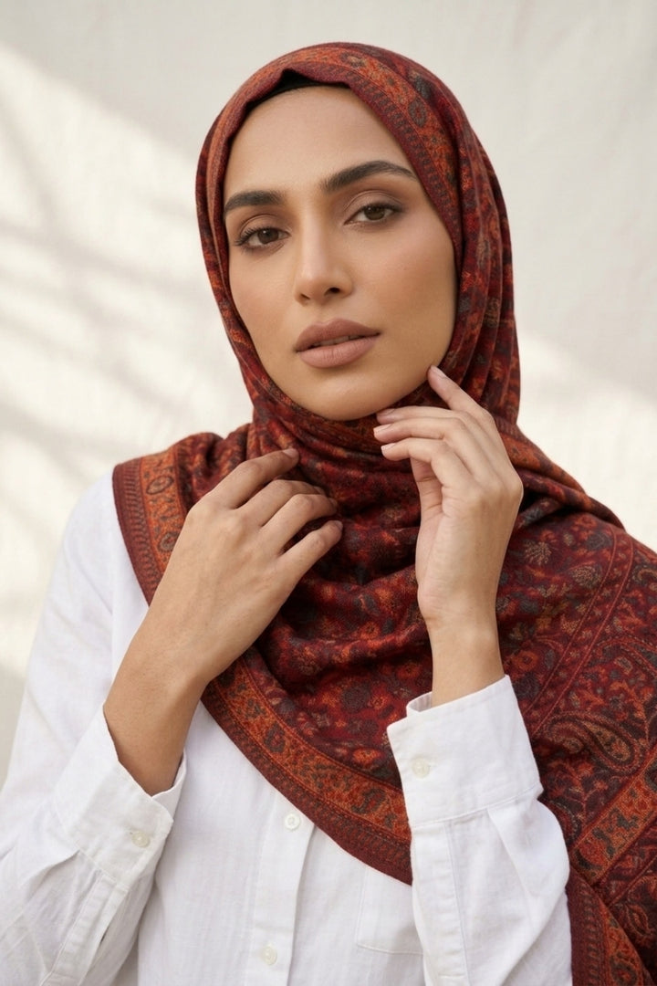 Printed Cashmere Legacy Hijab - Merlot