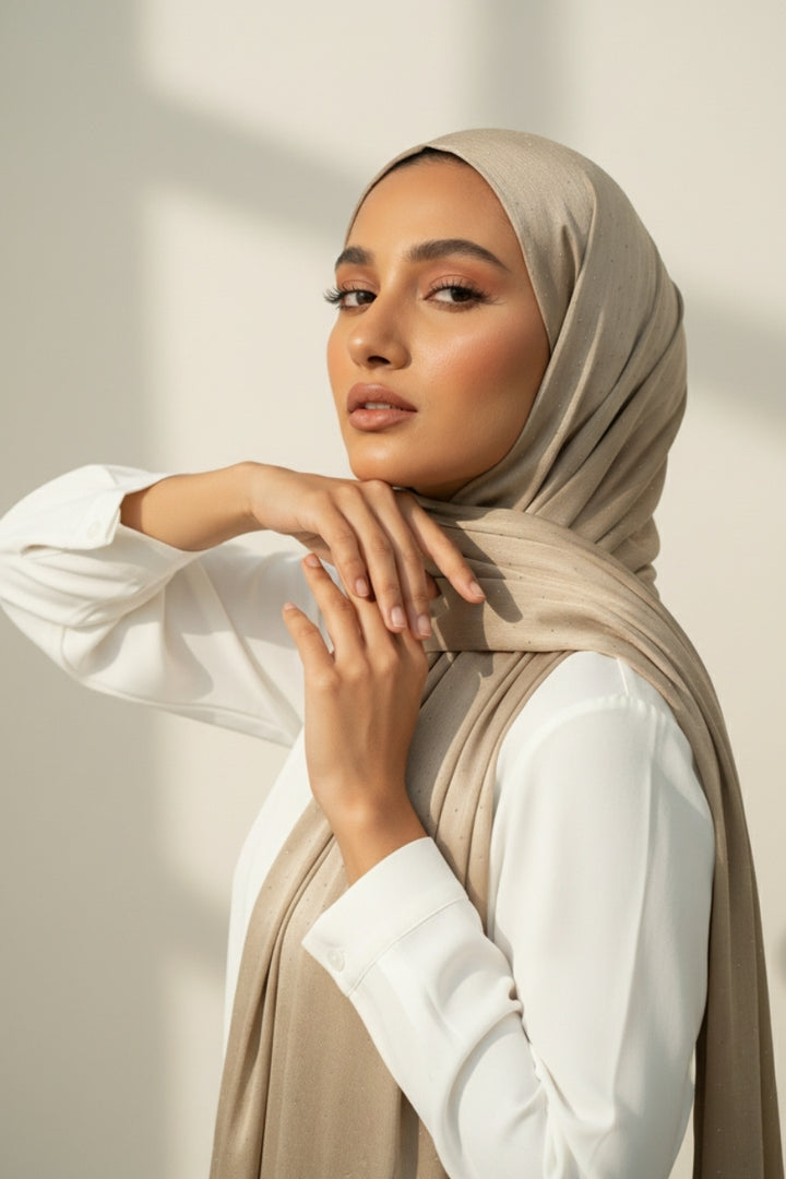 Dotted Matte Chiffon Hijab - Metallic Gold