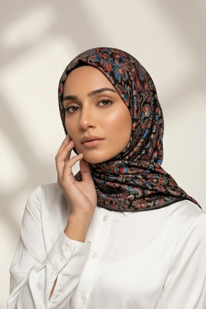 Printed Cashmere Dynasty Hijab - Midnight Bloom